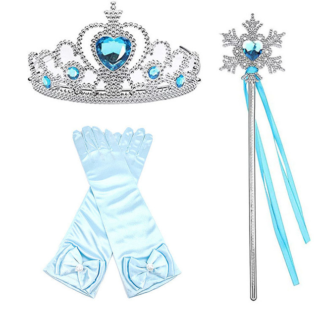 Princess Elsa jewelry set, accessories, gloves, wand, tiara, necklace, wig, princess dress, fancy dress