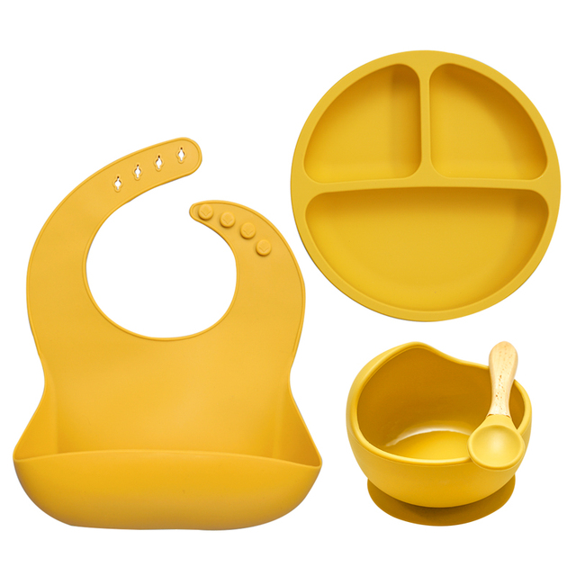 Baby Feeding Bowl Set Silicone Bibs Non-Slip Baby Silicone Tableware BPA Free Silicone Chewable Food Grade Newborn Accessories