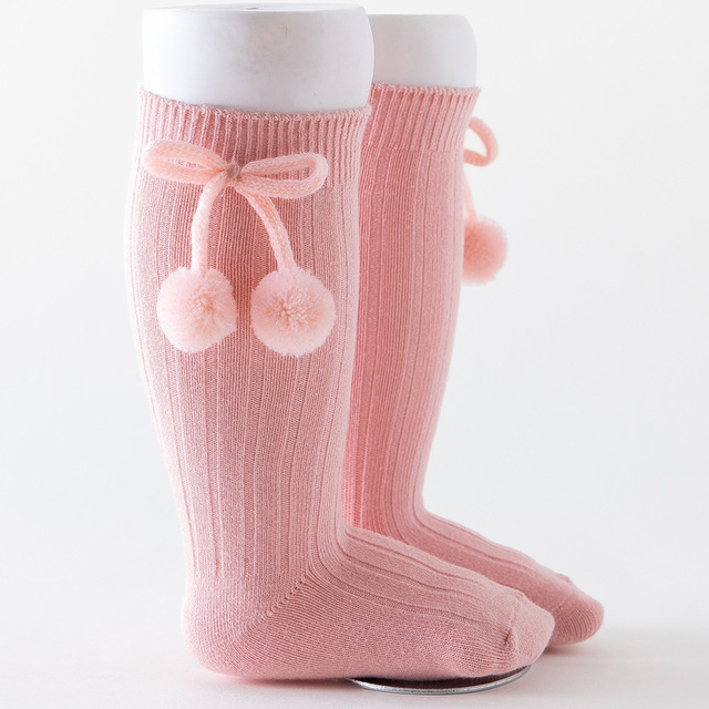 2022 New Autumn Winter Kawaii Baby Cotton Socks British Princess Knee High Long Bow Pom Tube Socks for Girls Clothes Stuff