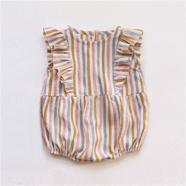 Baby Girls Summer Rompers 0-24 Months Striped Sleeveless One-piece Newborn Baby Clothes Cotton Linen Clothes Baby Girl Outfit