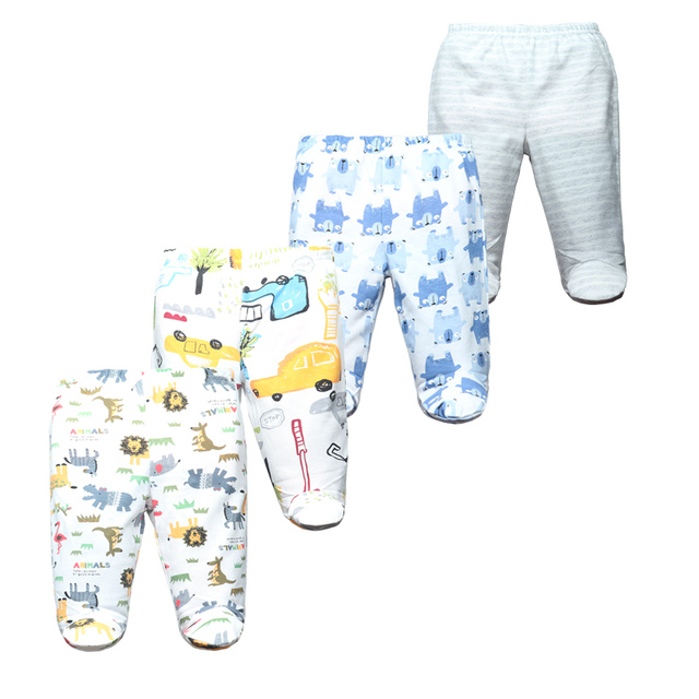 3/4/5pcs/lot Newborn Baby Pants Soft Cotton Cartoon Boys Pants Four Seasons Feet Baby Girls Pants Stripe Baby Trousers 0-12M