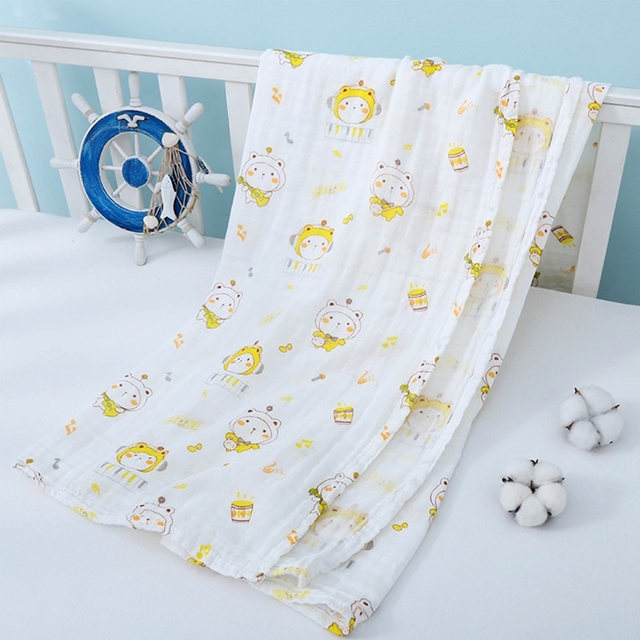 Baby Muslin Soft Cotton Receiving Blanket Infants Cartoon Printed Swaddle Wrap