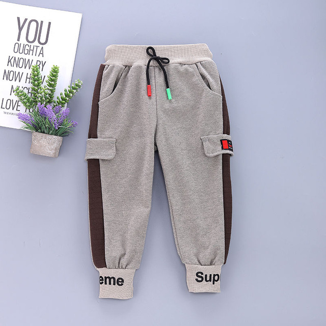 Kids Striped Sweatpants Cotton Elastic Waist Casual Joggers Lettering Spring 2020