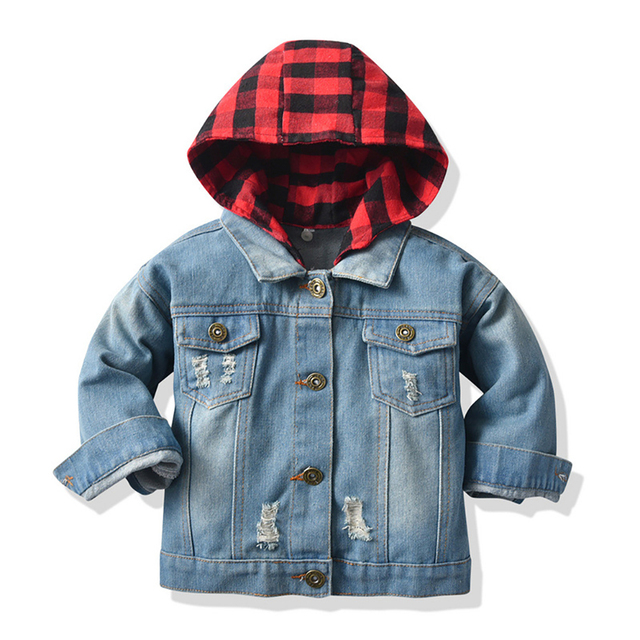 Kids Boys Girls Denim Hooded Jackets Casual Fake Two Jacket Coat Children Cowboy Zipper Outerwear JYF