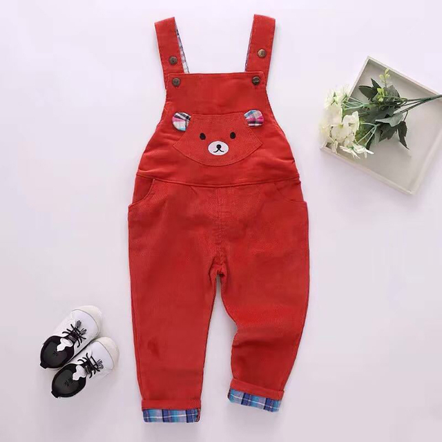 Infant Jeans Little Kids Cartoon Cute Suspenders Tolfield Causal Trousers Spring Autumn Baby Boys Girls Warm Pants 18M-4Y JYF