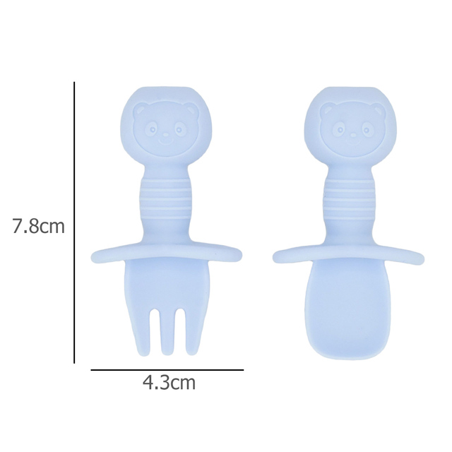 ملاعق شوكة جديدة من السيليكون لتدريبات الأطفال على مفترس مفترس وملعقة شوكة قصيرة ومقبض تعلم قطعة أثرية من السيليكون وملاعق شوكة ناعمة للأطفال