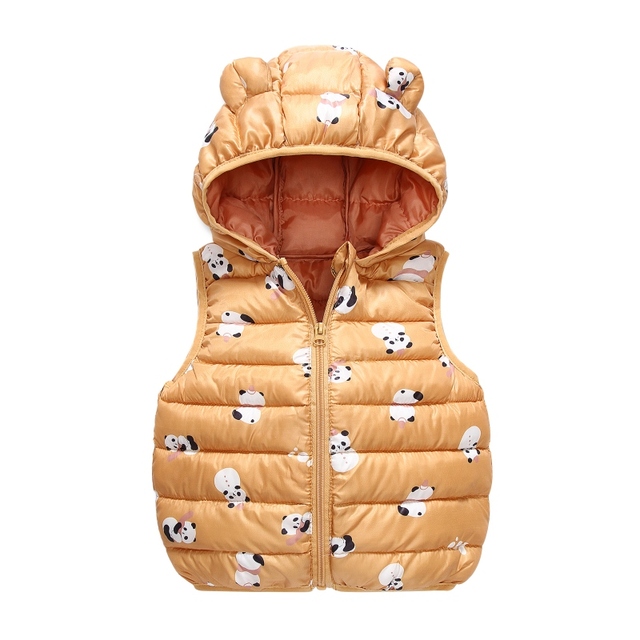 Baby Boy Winter Down Vest Cute Ear Hooded Puffer Vest Cartoon Lightweight Waistcoat Vest For Baby Girls Boys 6M-6Y