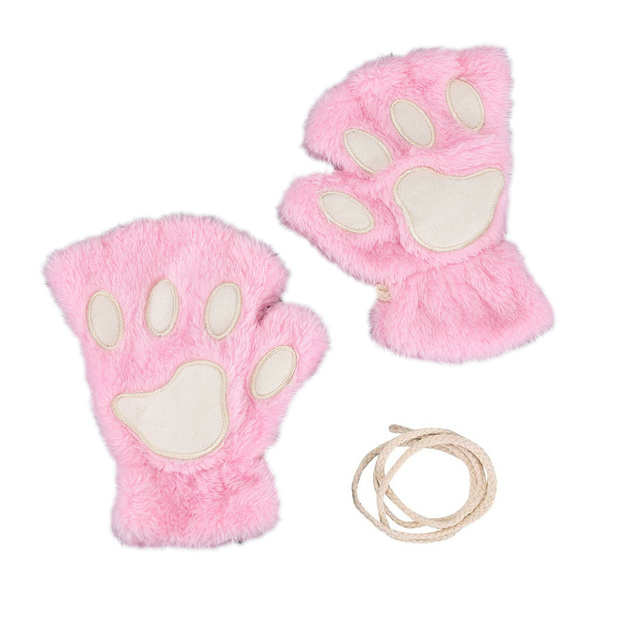 Cute Cat Paw Plush Fingerless Gloves Winter Warm Faux Fur Gloves Half Finger Gloves Lovely Bear Paw Gloves For Women Girls