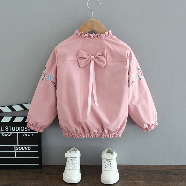 Girl Coat Spring Autumn Fashion Flower Bowknot Cartoon Floral Jacket Toddler Kids Children Sweet Coats Costume 2-12Y JYF