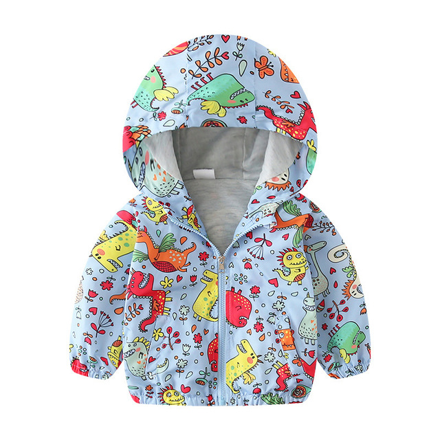 Spring Autumn Kids Clothes Boys Jackets Children Hooded Zipper Windbreaker Toddler Boys Car Dinosaur Waterproof Hoodies for Boys