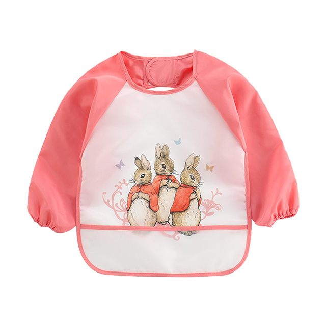 Long-sleeved waterproof baby bibs, cute animal, ergonomic curve design, burp board, smoky