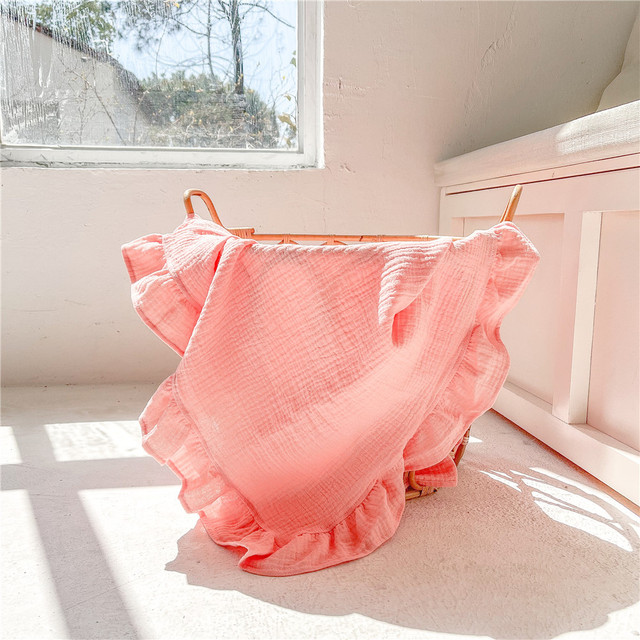 Muslin Swaddle Blanket Baby Stuff for Newborns Cotton Bedding Stroller Blankets Diaper Cover Soft Ruffle Edge Children Accessories