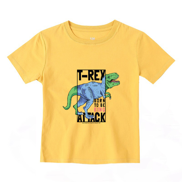 2022 Fashion Boys and Babies' Short Sleeve T-shirt Boys T-Rex Crewneck Dinosaur T-shirt Cotton Tops Tees Summer Clothes