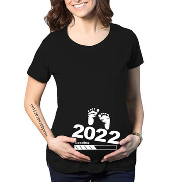 Pregnant Women T-Shirt Lady Letter Printed Maternity Short Sleeve Pregnancy Announcement Shirt 2022 Summer Mom Top Tees Clothes