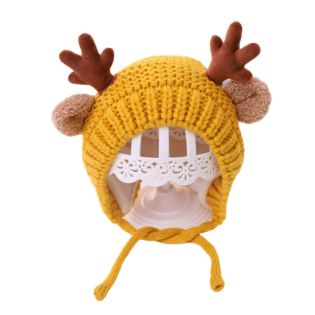 Cute Deer Elk Antlers Baby Hat Winter Warm Plush Knitted Ear Warmer Children Hat Bonnet Boys Girls Beanie Hat Christmas Hats