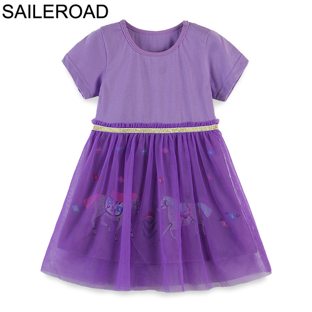 Glieroad 2-8 Years Baby Girls Cute Unicorn Princess Dress Girl Summer Short Sleeve Dresses Kids Clothes Children Suits