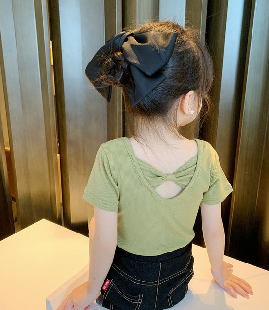 Girls T-shirt Kids Short Sleeve Back Bow-knot Baby Cotton Shirt Clothes 2022 Summer Chilren Hot Color Surface Tees