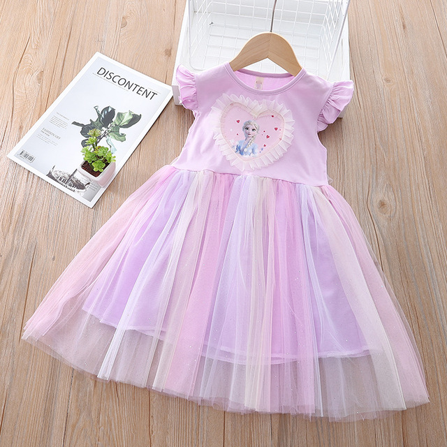 Summer Children's Clothing Frozen Lace Elsa 2 Princess Dresses Birthday Outfits Korean Cute Baby Girls Party Clothes