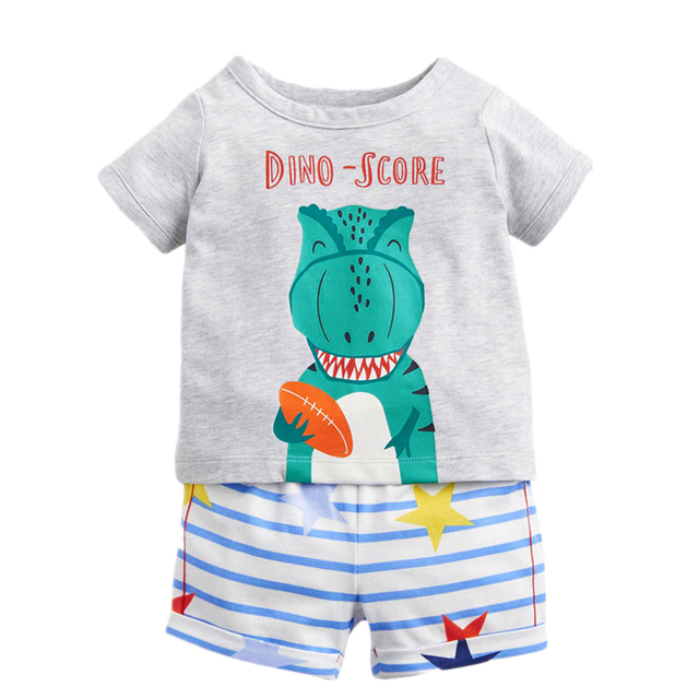 Fashion Clothing Summer Boys Sets Kids Printing T-shirts Cotton Shorts Suits Children Animal Tops Elastic Waist Pants Suit 2-7Y