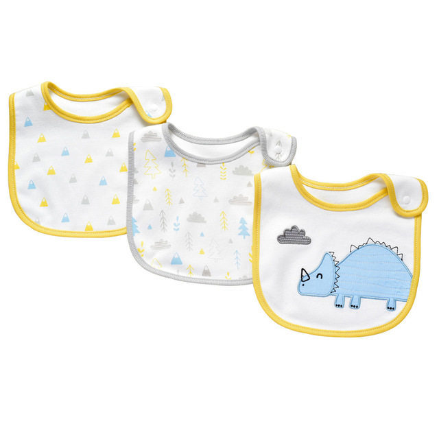 3pcs set cotton cartoon baby bib baby bib print bib snap button saliva towel