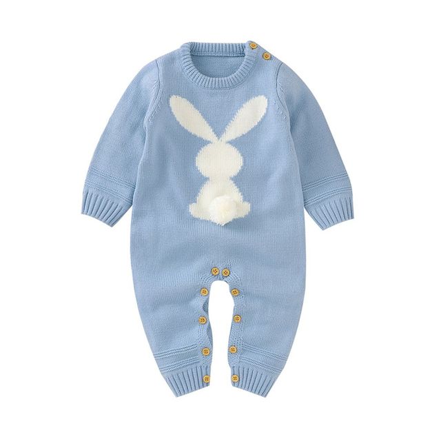 0-24M Newborn Cute Knitted Bunny Tail Patchwork Romper for Baby Boys Girls Weave Long Sleeve Jumpsuit Outfits Clothes