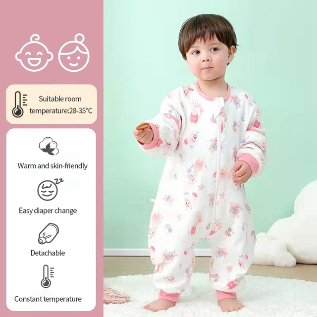 Cartoon Baby Sleeping Bag Kids Pajamas Double Gauze Pure Cotton Long Sleeve Children Zip Sleeping Bag Spring Summer for 1-5Y