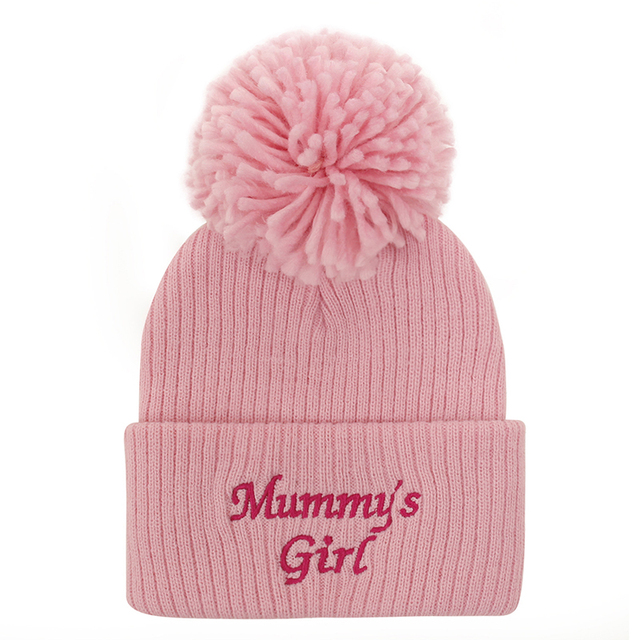 New autumn and winter baby hat embroidered letter hair ball knit hat for children winter hat wool hat