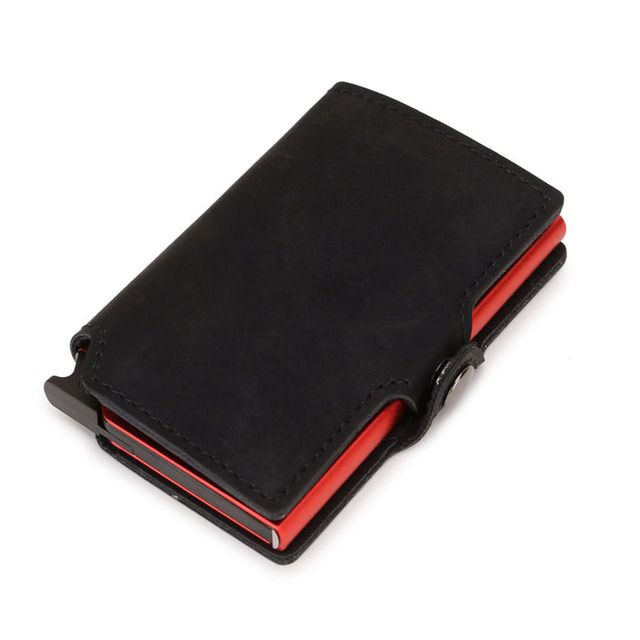 Dual RFID Aluminum Card Holder For Men Vegan Leather Card Wallet Card Holder With Automatic Pop Up