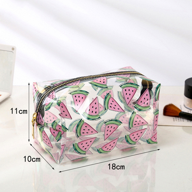 Fashion Transparent Women Cosmetic Bag Fruit Pattern Large Capacity Makeup Zipper Bag Waterproof Simple Travel Accessories