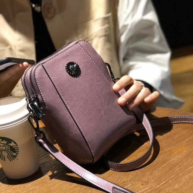 Genuine Leather Mobile Phone Cover Women Messenger Bag Cowhide 2022 Shoulder Bag Oil Wax Skin Small Square Box Purses Crossbody