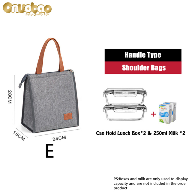 Thermal lunch bag for men and women gray Oxford cloth aluminum foil insulation multi-size shoulder bag waterproof camping bag