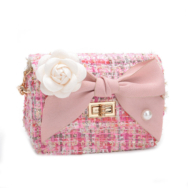 Korean Style Women Woolen Cross Body Handbags Cute Girls Princess Purses And Handbags Baby Pearl Clutch Purse