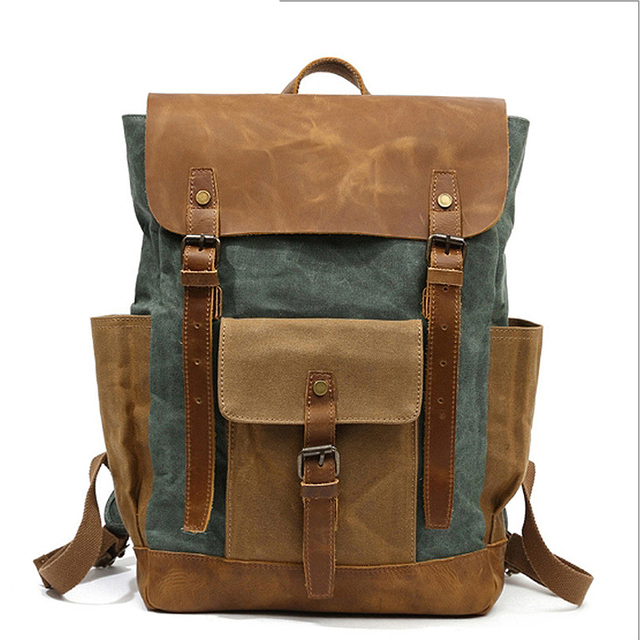 Men's Waterproof Leather Backpack Laptop Backpack Vintage Style Large Capacity Travel School Military Backpack