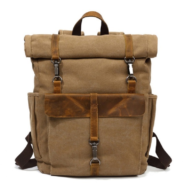 Vintage Canvas Leather Backpack Laptop Backpack Teenage Travel Backpack Student Computer Bag