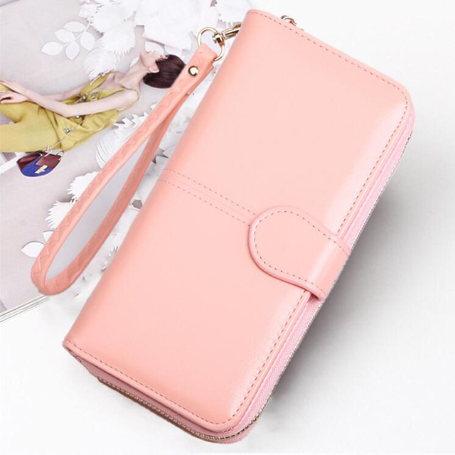 Leather Women Long Zipper Oil Wax Wallet Large Capacity Zipper Clip Wallet Ladies Long Wristlet Clutch Coin Card Holder Portomonee