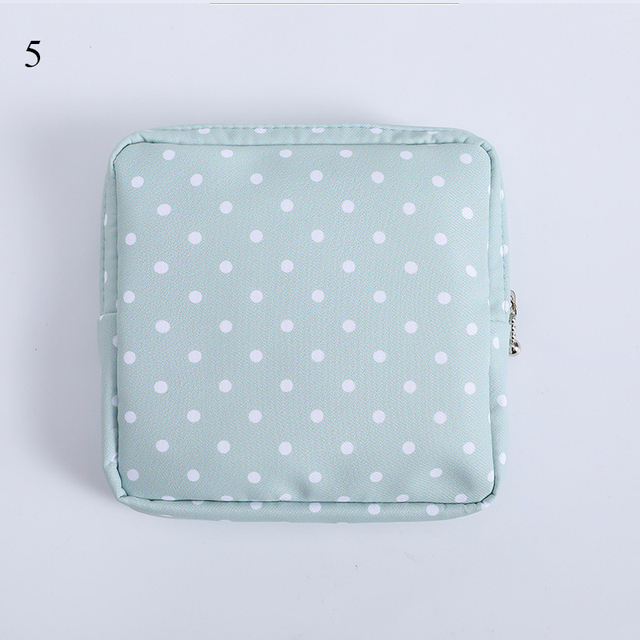 Women Portable Sanitary Napkin Storage Bag Cotton Travel Makeup Bag Printed Literary Zipper Purse Sundries Cosmetic Organizer