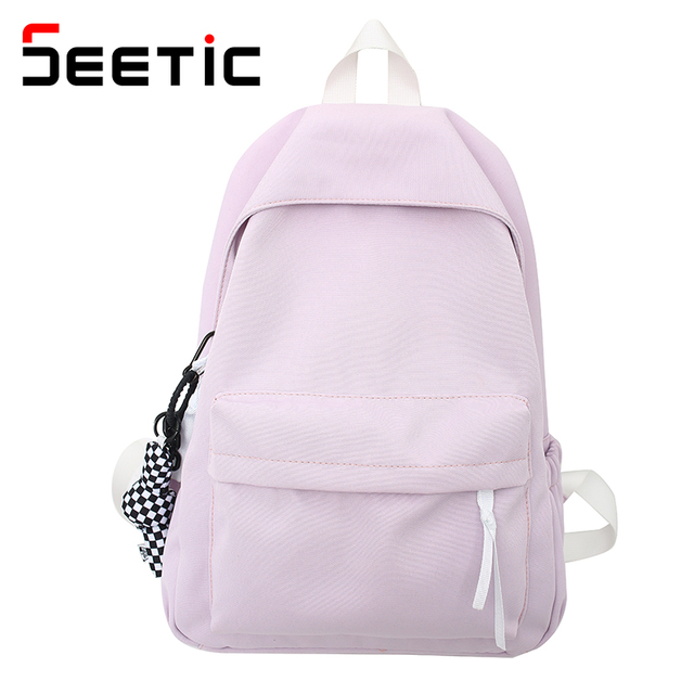 SEETIC 2022 New Nylon Women Backpack Solid Color School Bag Fashion Waterproof Backpack Female Student Anti-theft Backpack Women