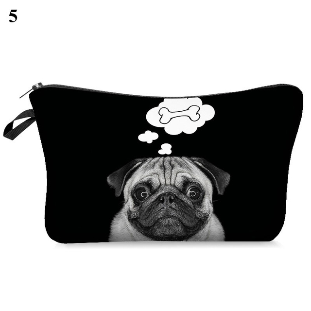 3D Pug Dog Printed Cosmetic Bags Dogs Cute Pattern for Makeup Bag Organizer Necessities Women Travel Woman Small Handbag