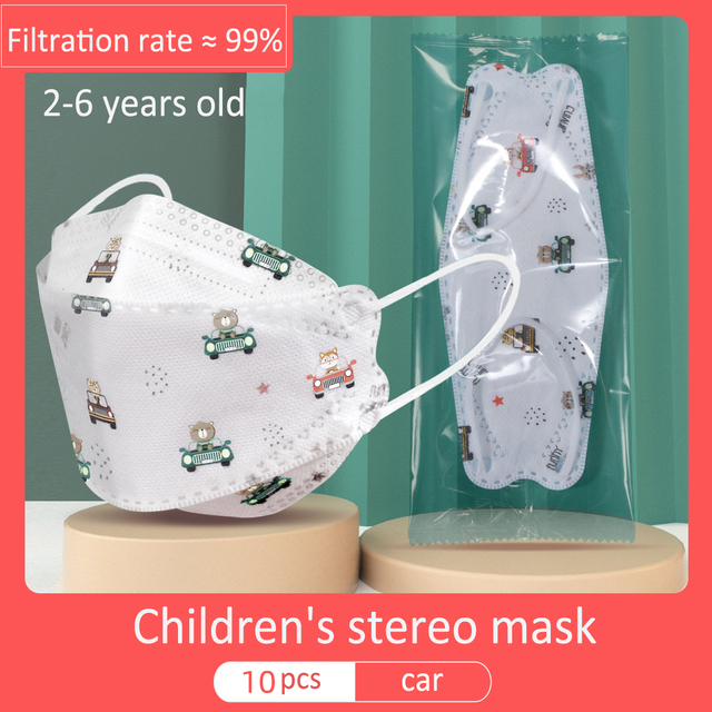 10pcs 4 layers 3D baby mask 2-12 years old boys girls safety protective children fish shape animation printing mask masque enfant