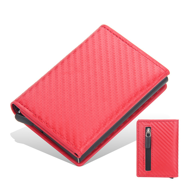 RFID Men's Carbon Fiber Mini Wallet Magnetic Button Smart Wallet Zipper Coin Purse Aluminum Alloy Slim Anti-theft Wallet for Men