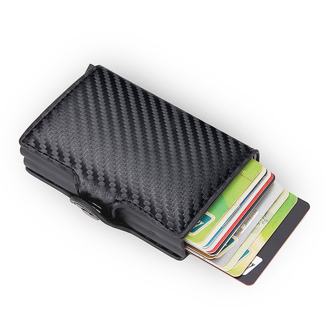 Carbon Fiber Anti Rfid Double Card Holder For Men Simple Metal Wallet