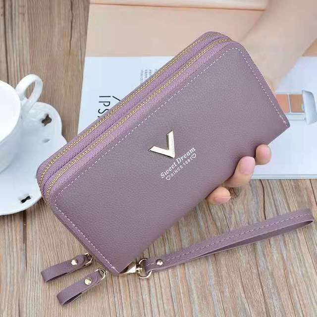 Long Wallet Double Zipper Crown Embroidery Thread Wallet Women Multi Cards Fashion Wild Mobile Phone Bag Wallets 785