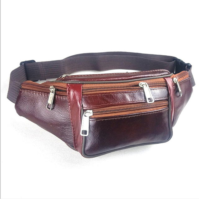 Portable Men Leather Waist Bag Multi Pockets Storage Fanny Pack Bag