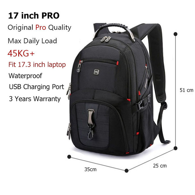 Crossten 17 Inch Durable Laptop Backpack 45L Travel Bag College Book Bag USB Charging Port Water Resistant Swiss-Multifunction