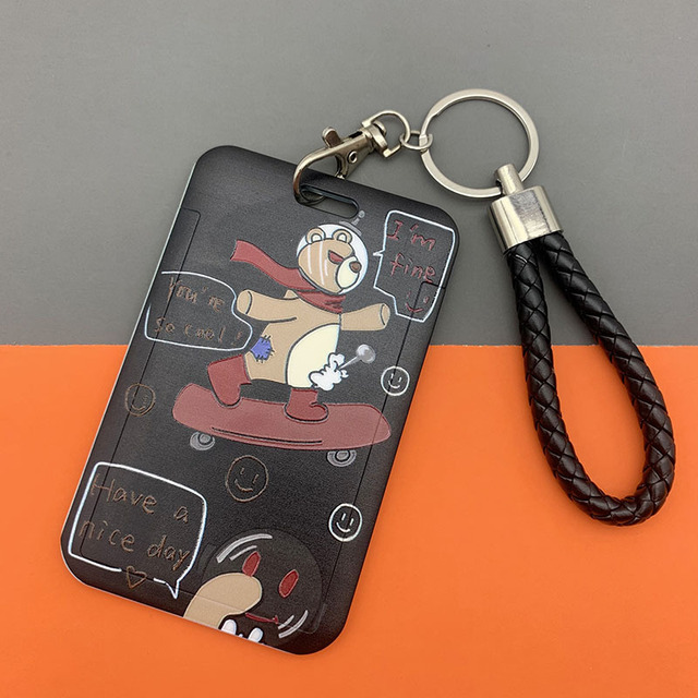 Cartoon Men Cool Boy Girl ID Credit Card Holder Bank Students Bus Card Case Hand Rope Baby Visit Door Card ID Badge Cover