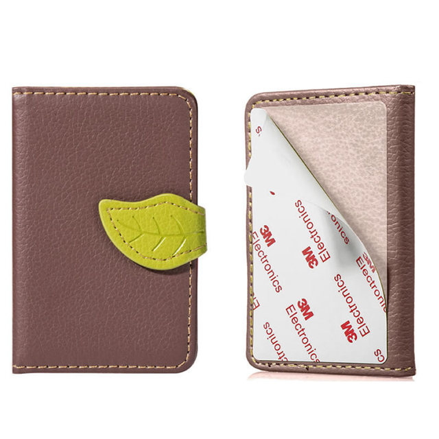 Creative PU Leather Phone Wallet Case Women Men Credit Card Holder Pocket Sticker 3M Adhesive Fashion Card Holder Mobile Phone Card Holder