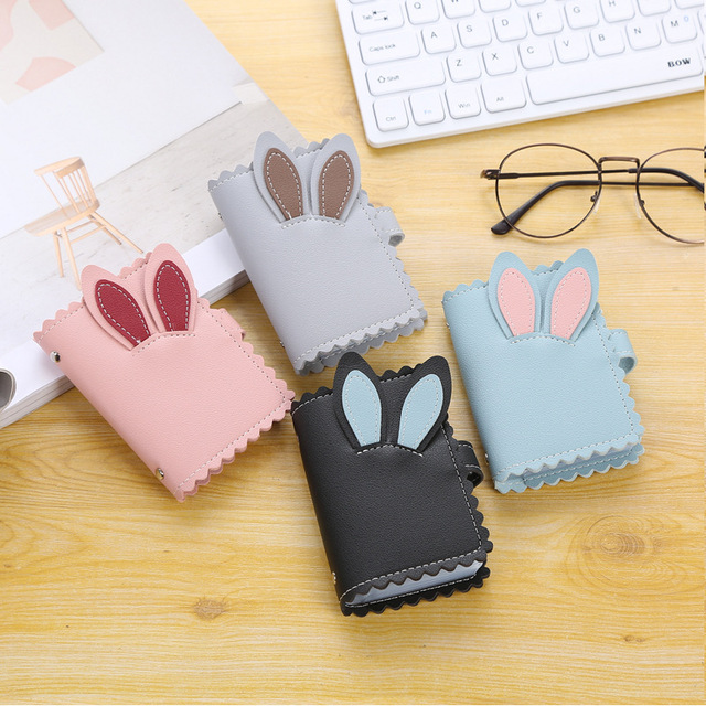 PU Leather 26 Men and Women Business Card Holder Rabbit Ear Business ID Card Holder Bag Bank Card Holder Card Holder Gift Card Holder