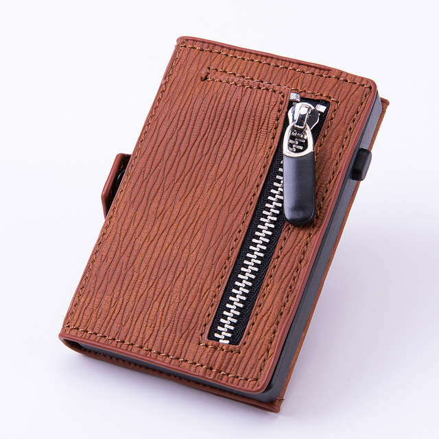 DIENQI - Men's Rfid Carbon Fiber Leather Card Holder Metal Card Holder Simple Steel Pocket Wallet