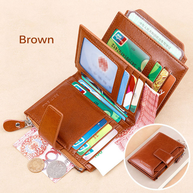 Fashion Women's Genuine Leather Wallet RFID Blocking Short Multifunctional Large Capacity Zipper Coin Purse Money Clip