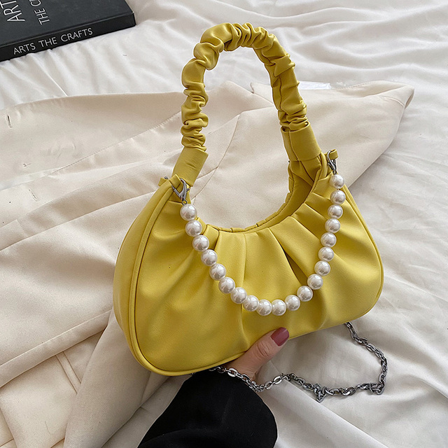 HOCODO Solid Color Pleated Tote Bag 2022 Fashion Women Handbag Pu Leather Shoulder Bags Female Small Chain Crossbody Bag Women